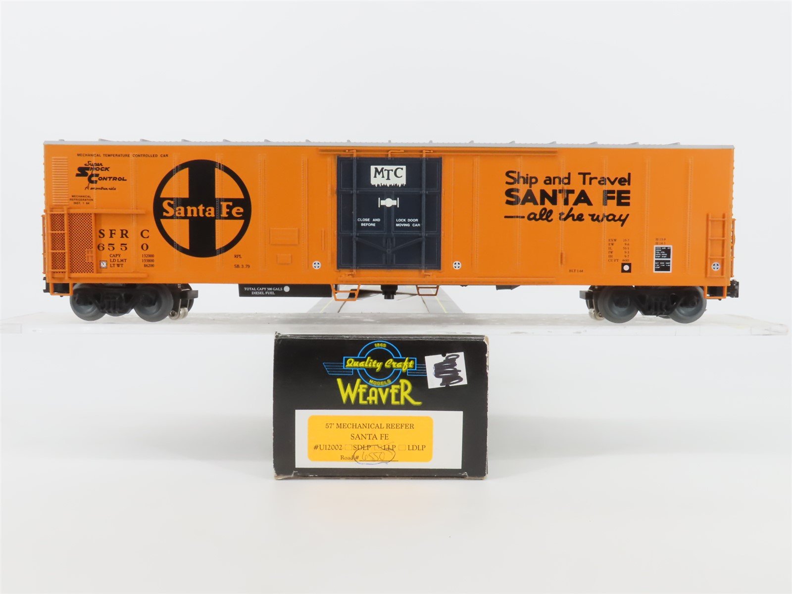 O Gauge 3-Rail Weaver Ultra Line U12002 SFRC Santa Fe Mechanical Reefer #6550