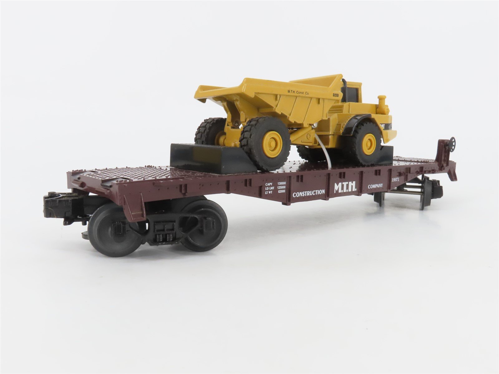 O Gauge 3-Rail MTH Rail King 30-7614 MTH Flat Car #19971 W/CAT Dump Truck