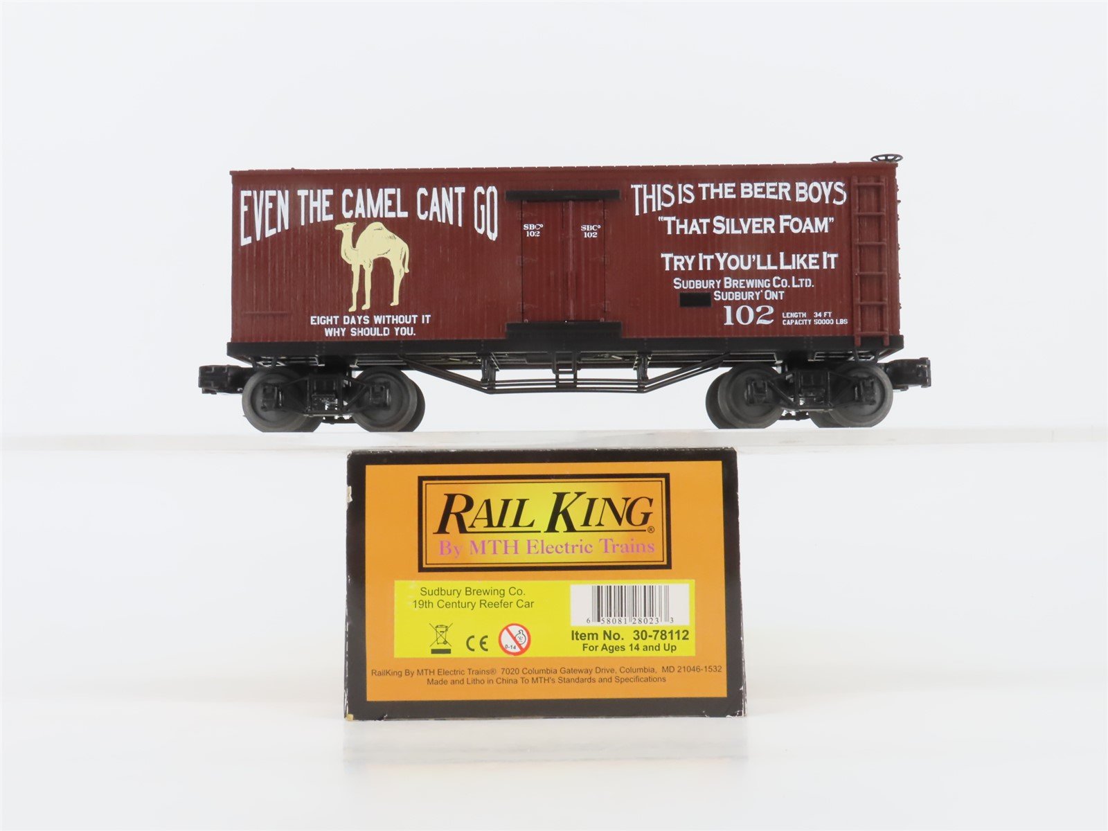 O Gauge 3-Rail MTH Rail King 30-78112 Sudbury Brewing "Camel" Reefer #102