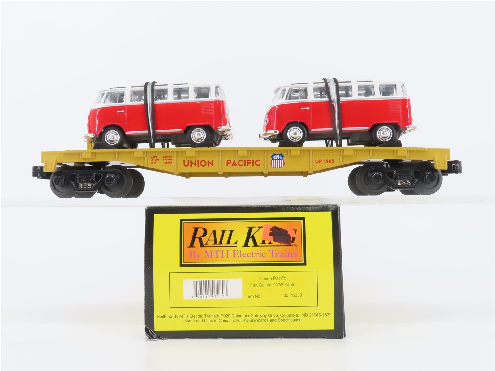 O Gauge 3-Rail MTH Rail King 30-76033 UP Union Pacific Flat Car W/ VW Vans #1965