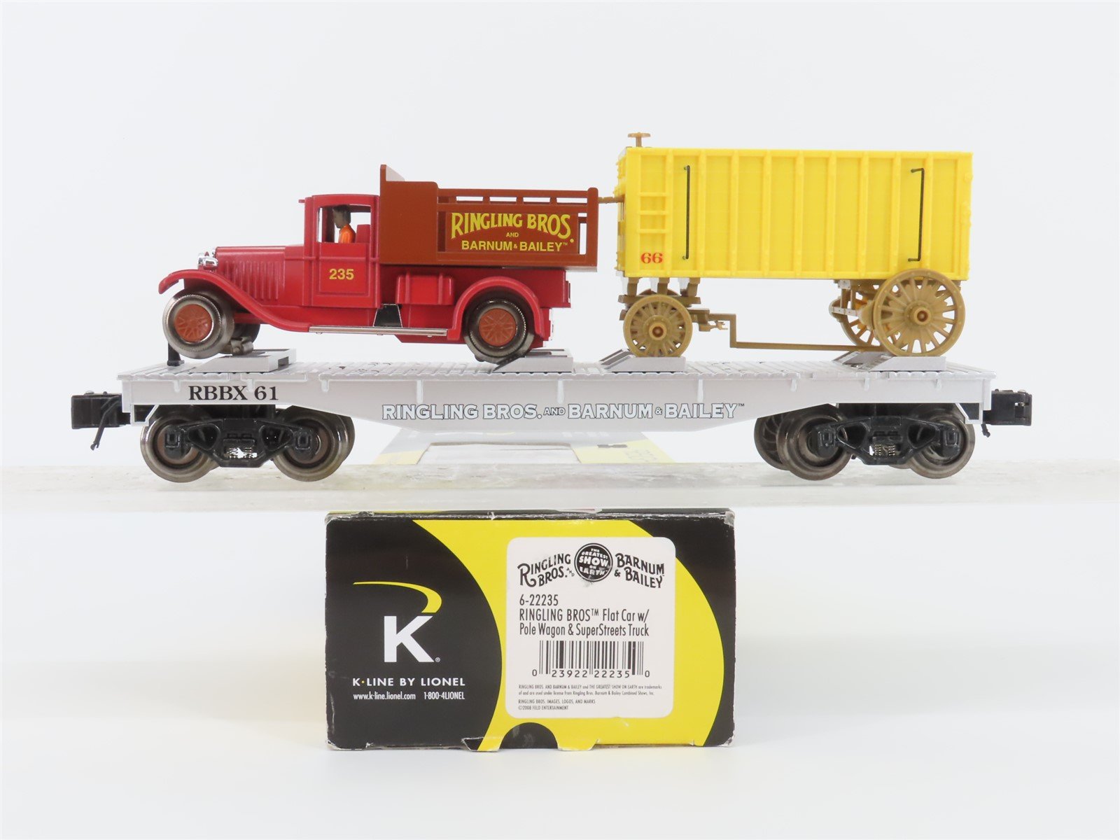 O Gauge 3-Rail K-Line 6-22235 Ringling Bros Flat Car w/ Wagon & Motorized Truck