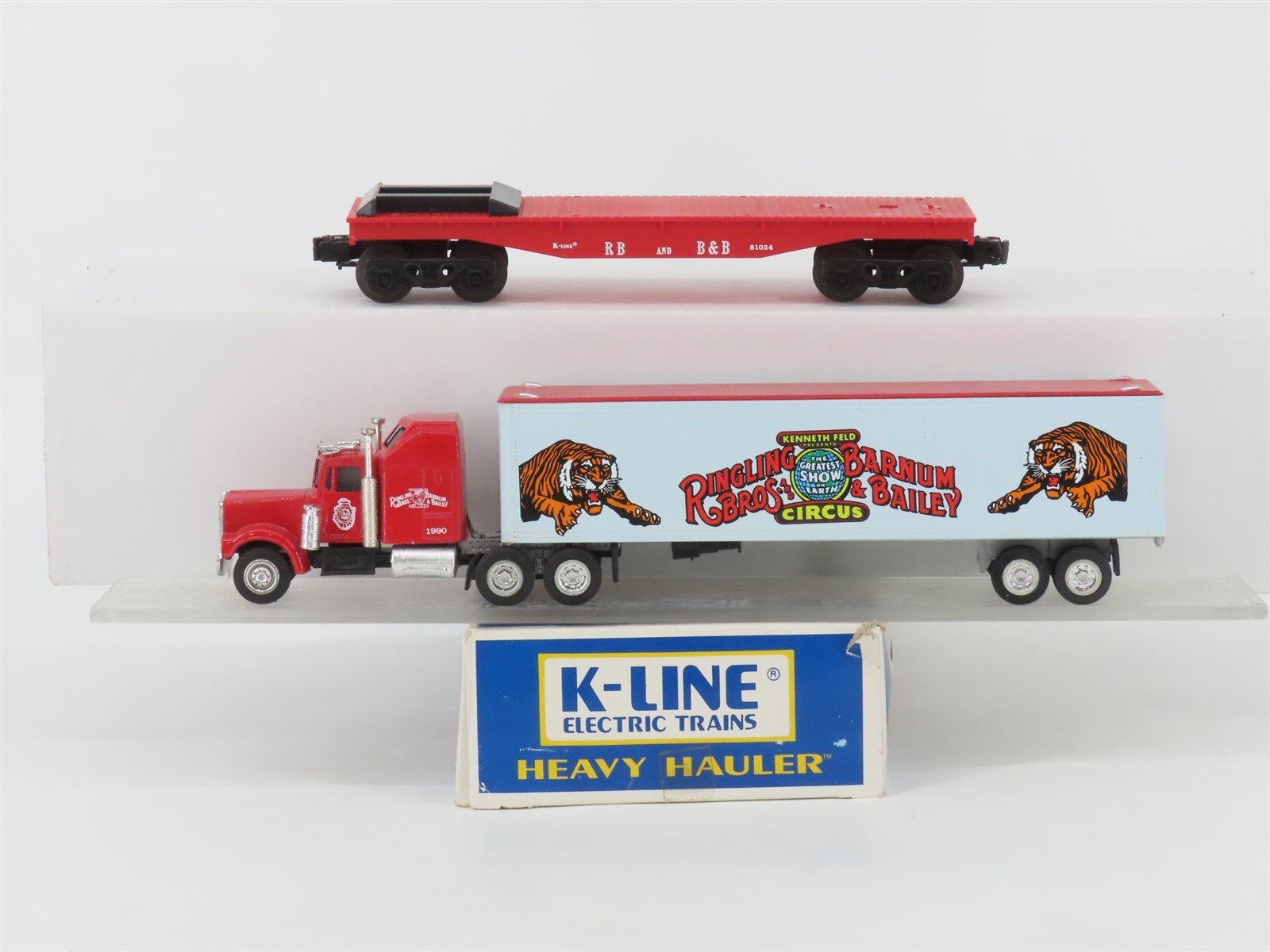 O Gauge 3-Rail K-Line Ringling Bros & Barnum & Bailey Flat Car W/ Semi & Trailer