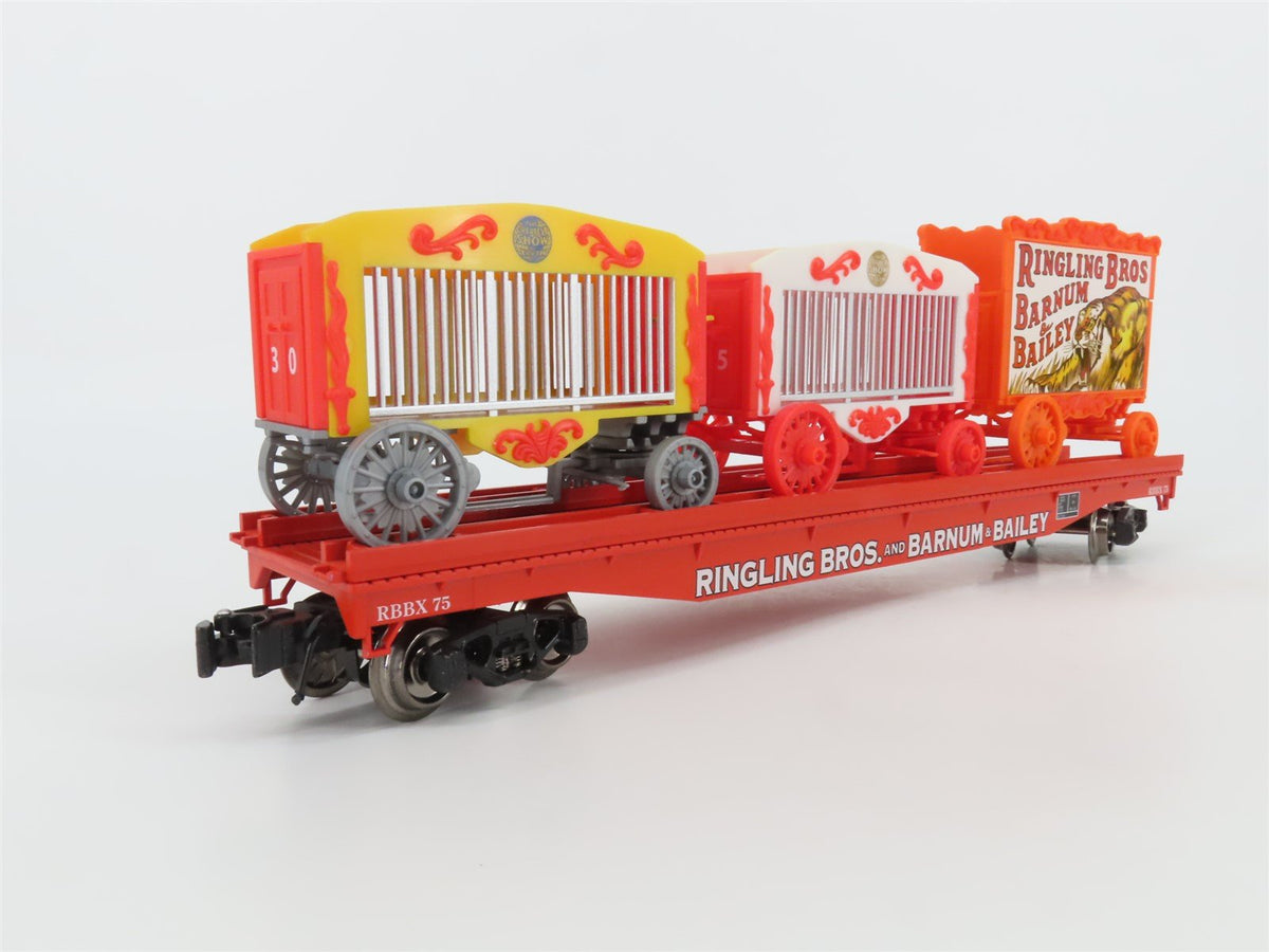O Gauge 3-Rail K-Line 6-22415 RBBX Ringling Bros Flat Car #75 w/ 3 Circus Wagons