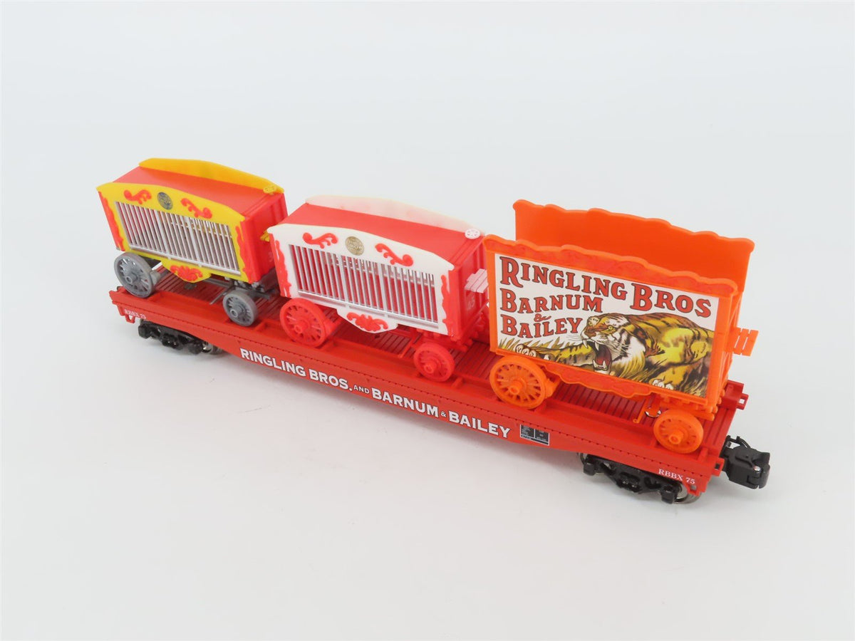 O Gauge 3-Rail K-Line 6-22415 RBBX Ringling Bros Flat Car #75 w/ 3 Circus Wagons