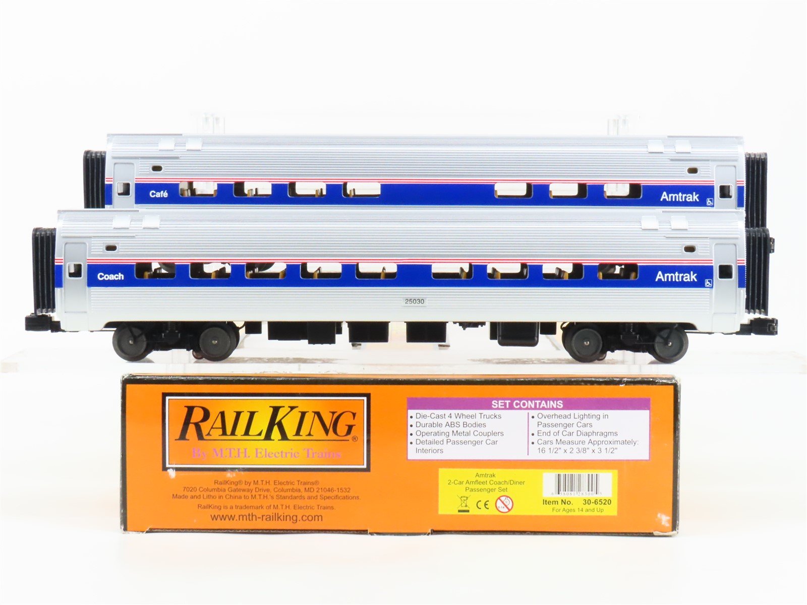 O Gauge 3-Rail MTH Rail King 30-6520 Amtrak Coach/Diner Passenger 2-Car Set