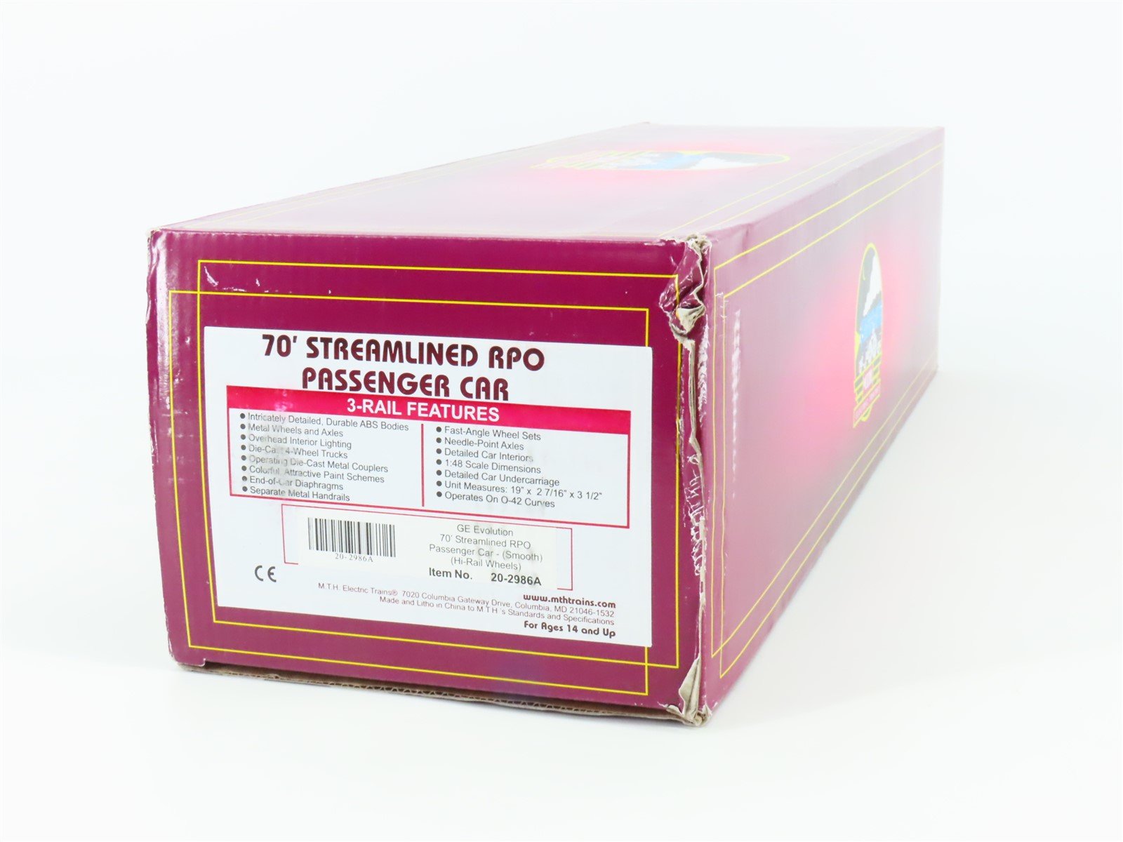 O Gauge 3-Rail MTH 20-2986A GECX GE Evolution 70' Streamlined RPO Passenger #90