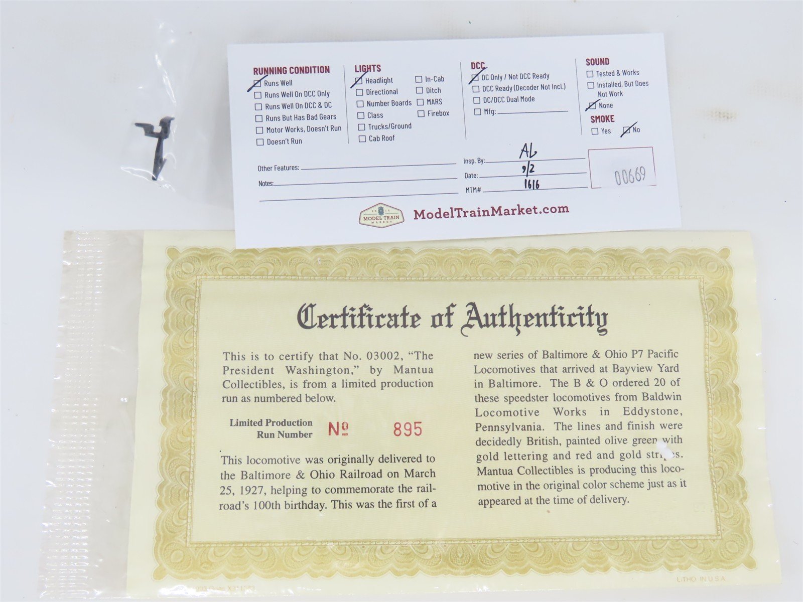 HO Scale Mantua B&O Baltimore & Ohio 4-6-2 Steam Loco 