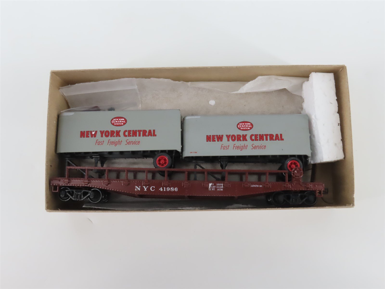 HO Scale Athearn NYC New York Central Flat Car #41986 w/ 2 Trailers - CUSTOM