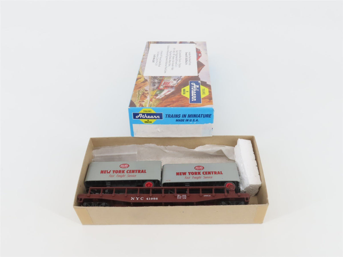 HO Scale Athearn NYC New York Central Flat Car #41986 w/ 2 Trailers - CUSTOM