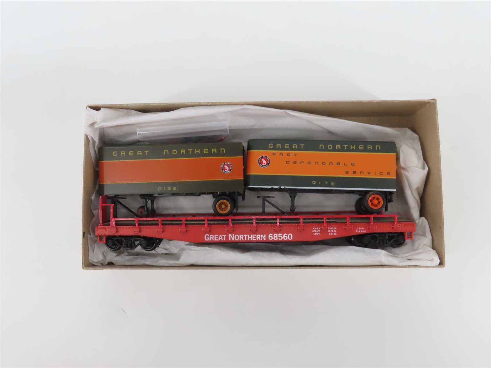 HO Scale Athearn GN Great Northern Flat Car #68560 w/ 2 Trailers - CUSTOM
