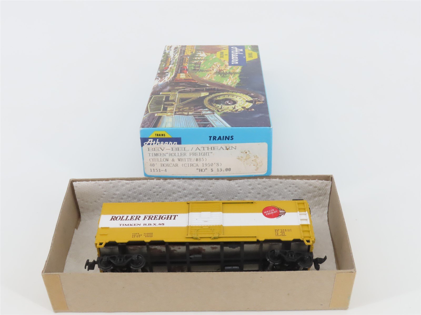 HO Scale Athearn Bev-Bel 1151-4 RBX Timken Roller Freight 40' Box Car #85