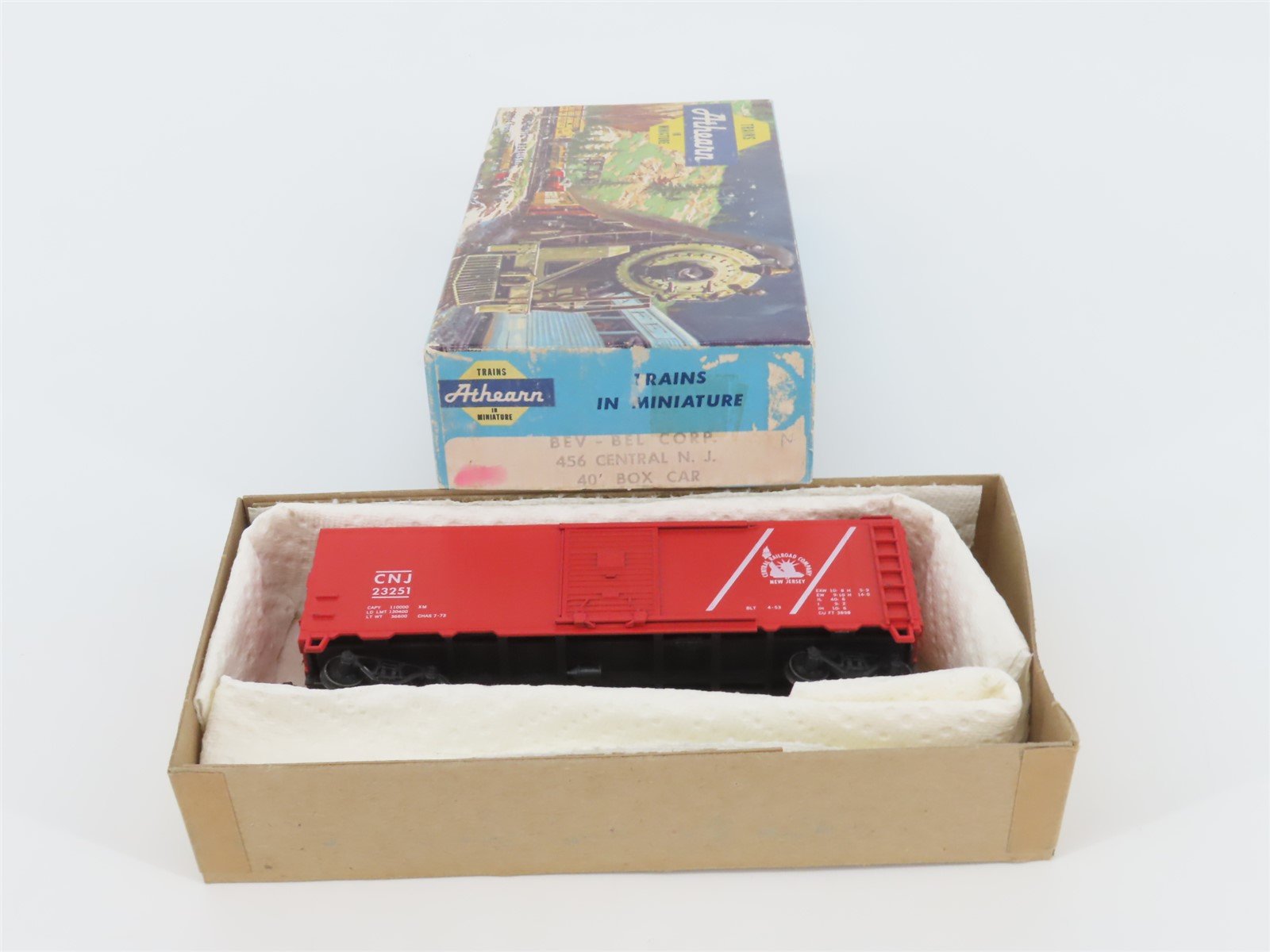 HO Scale Athearn Bev-Bel 456 CNJ Jersey Central 40' Single Door Box Car #23251