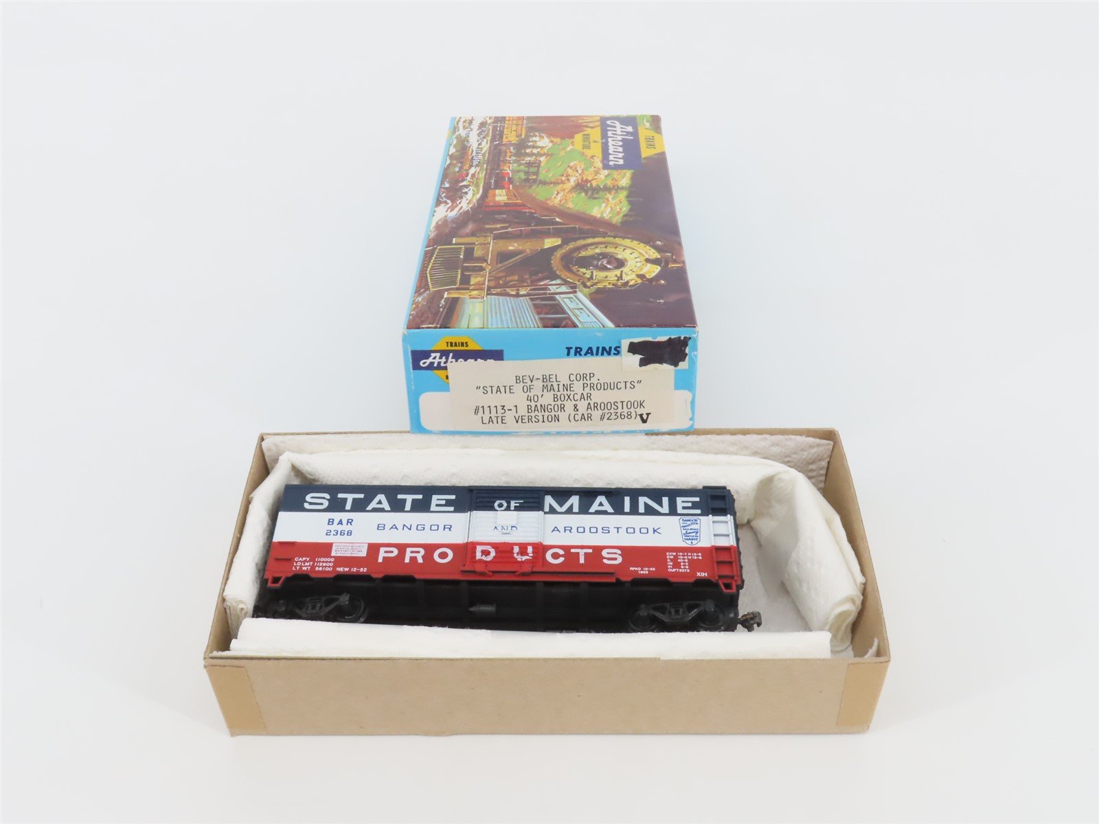 HO Scale Athearn Bev-Bel 1113-1 BAR State Of Maine Products 40' Box Car #2368
