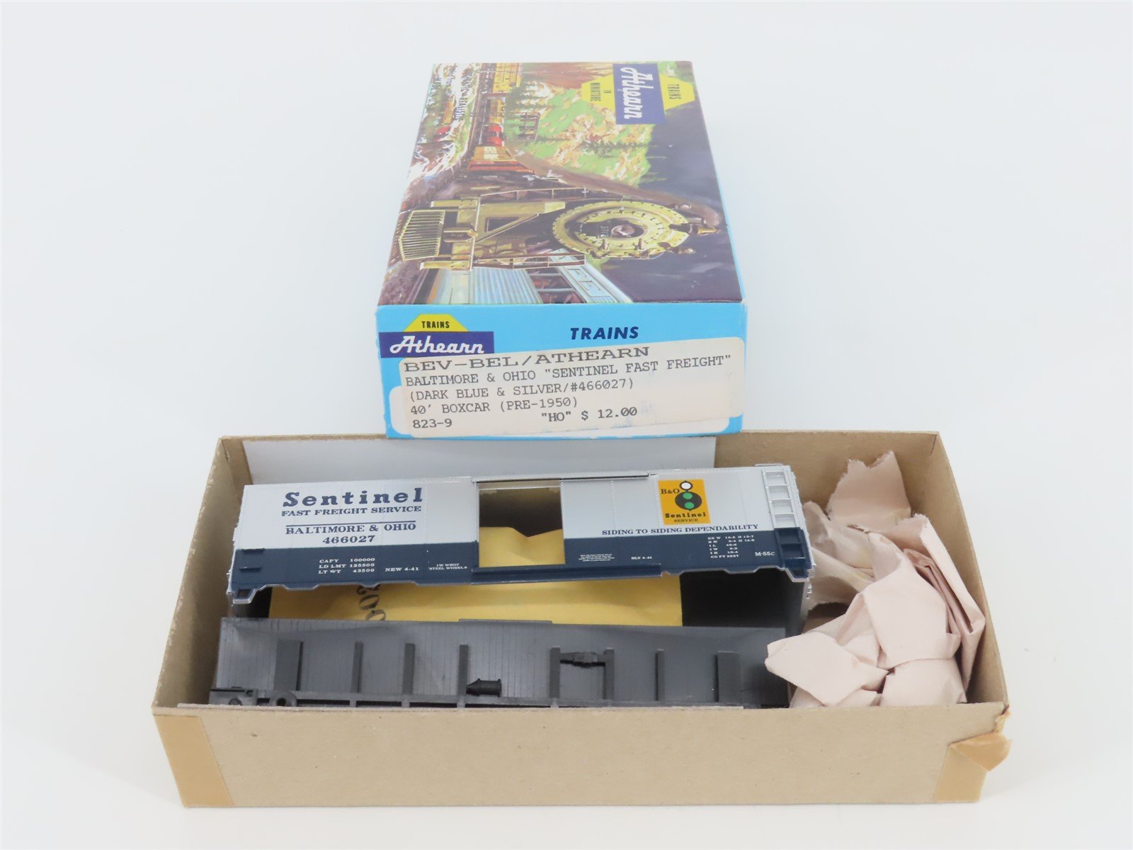 HO Scale Athearn Bev-Bel Kit 823-9 B&O Sentinel Fast Freight 40' Box Car #466027