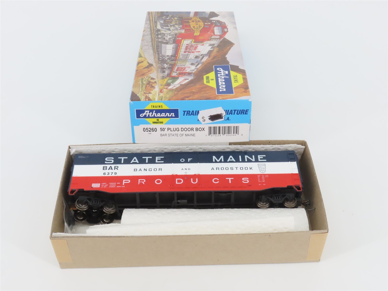 HO Scale Athearn 05260 BAR State Of Maine Products 50' Plug Door Box Car #6379