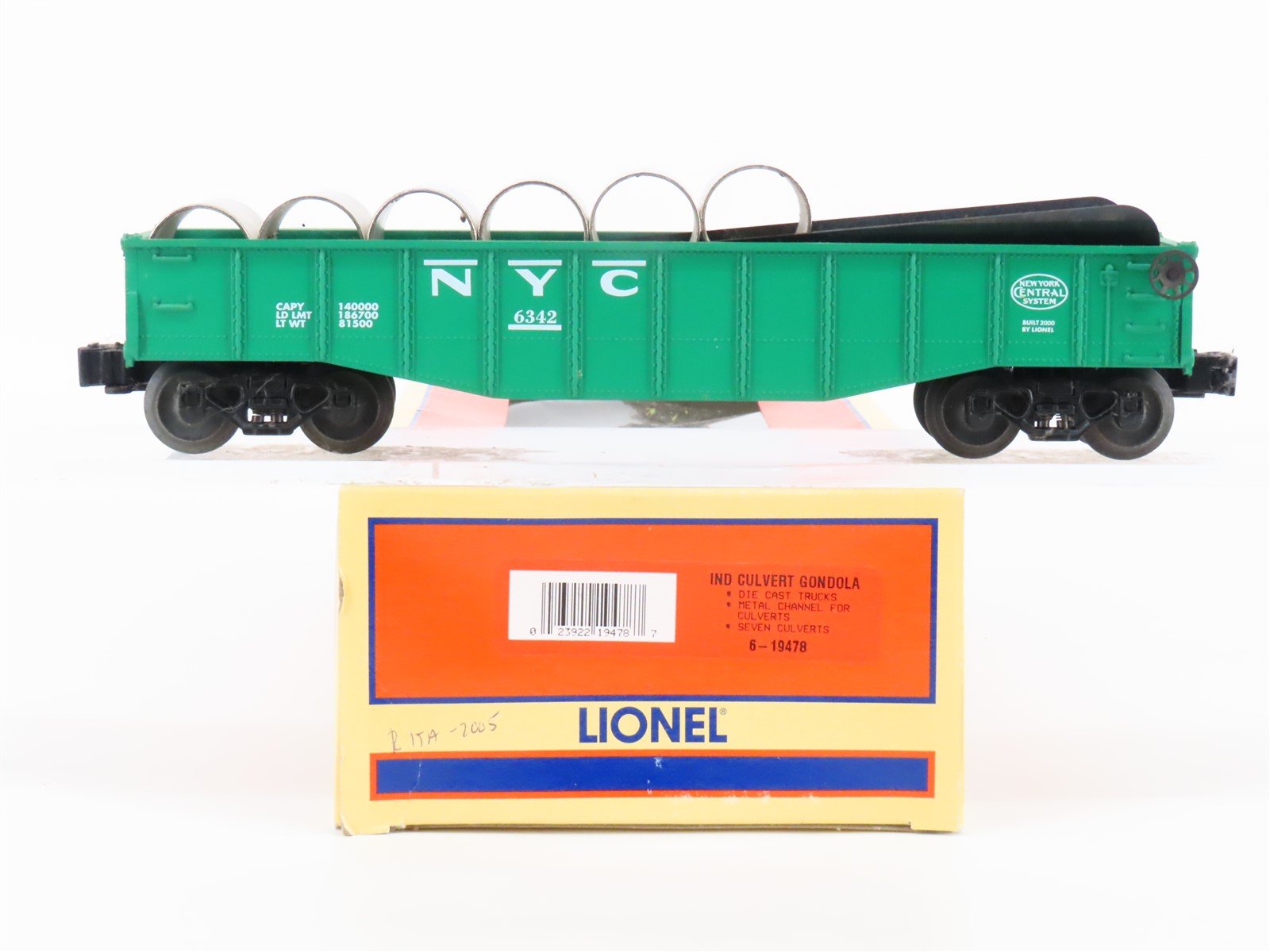 O Gauge 3-Rail Lionel 6-19478 NYC New York Central Culvert Gondola #6342