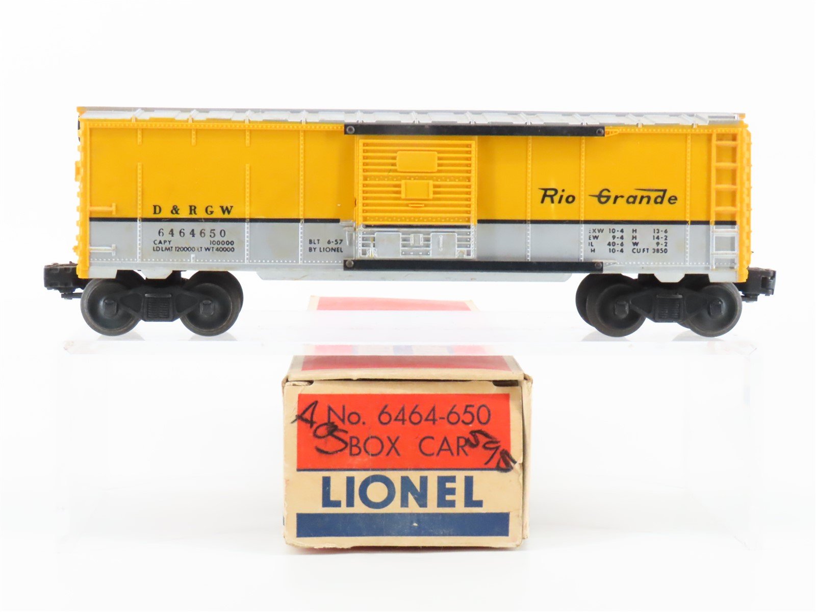 O Gauge 3-Rail Lionel 6464-650 D&RGW Rio Grande Single Door Box Car #6464650