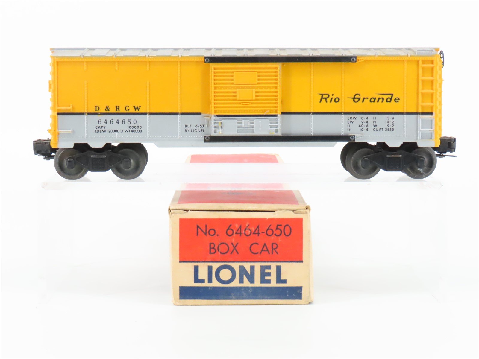 O Gauge 3-Rail Lionel 6464-650 D&RGW Rio Grande Single Door Box Car #6464650