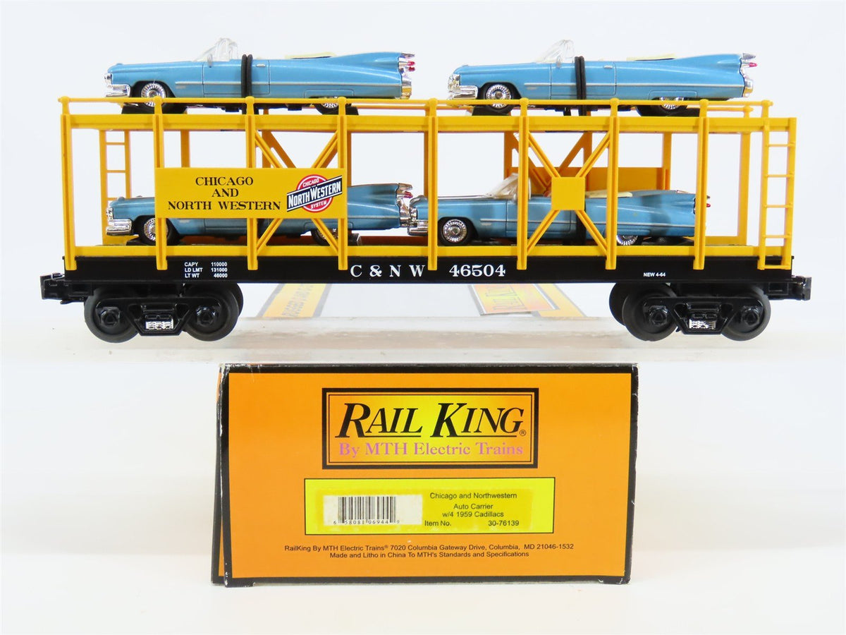 O Gauge 3-Rail MTH Rail King 30-76139 CNW Auto Carrier # 46504 w/1959 Cadillacs