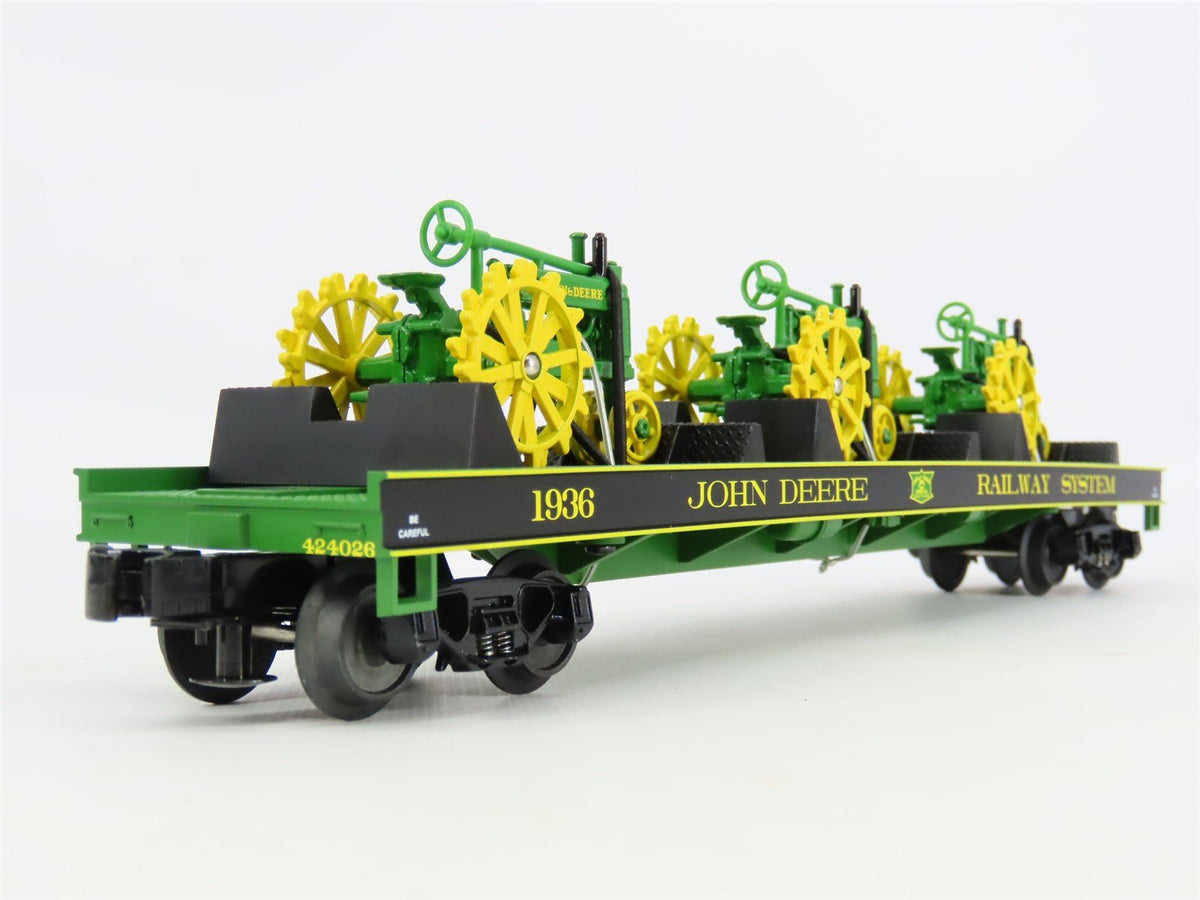 O Gauge 3-Rail MTH 20-98362 John Deere Flat Car #1936 W/ 3 Model A Tractors