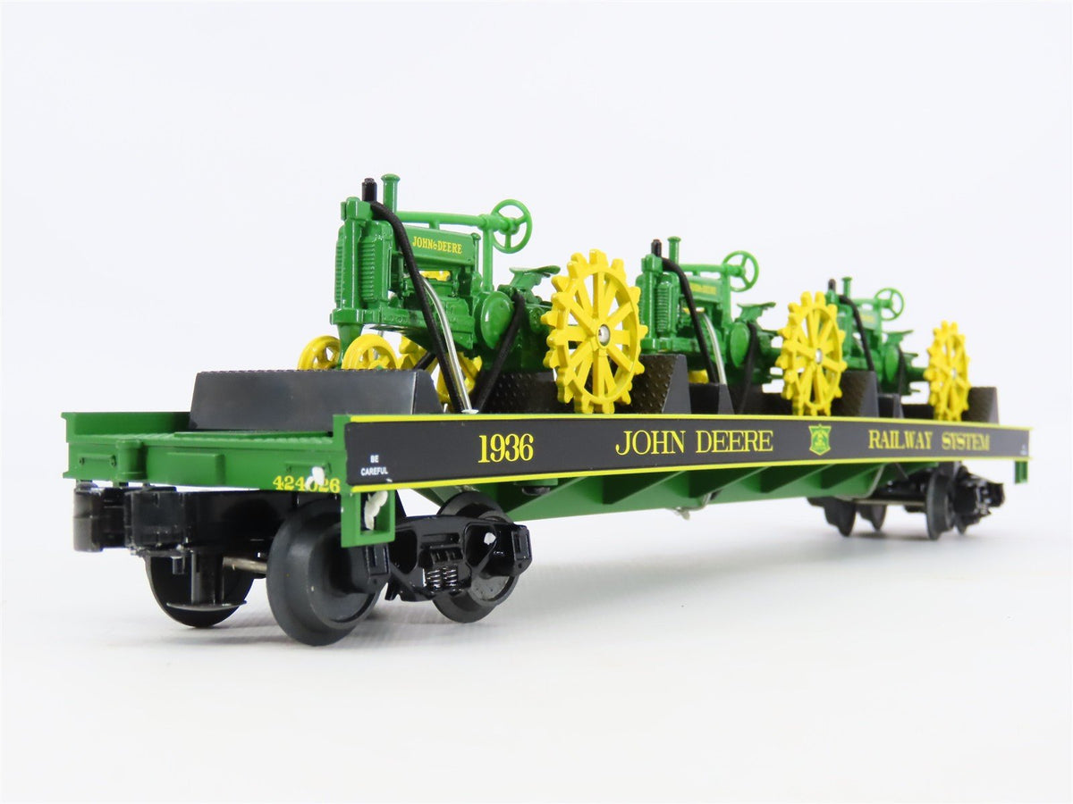 O Gauge 3-Rail MTH 20-98362 John Deere Flat Car #1936 W/ 3 Model A Tractors