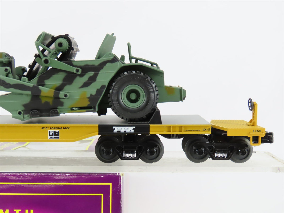 O Gauge 3-Rail MTH 20-98379 TTX Flat Car #131004 W/ US Army Military Scraper