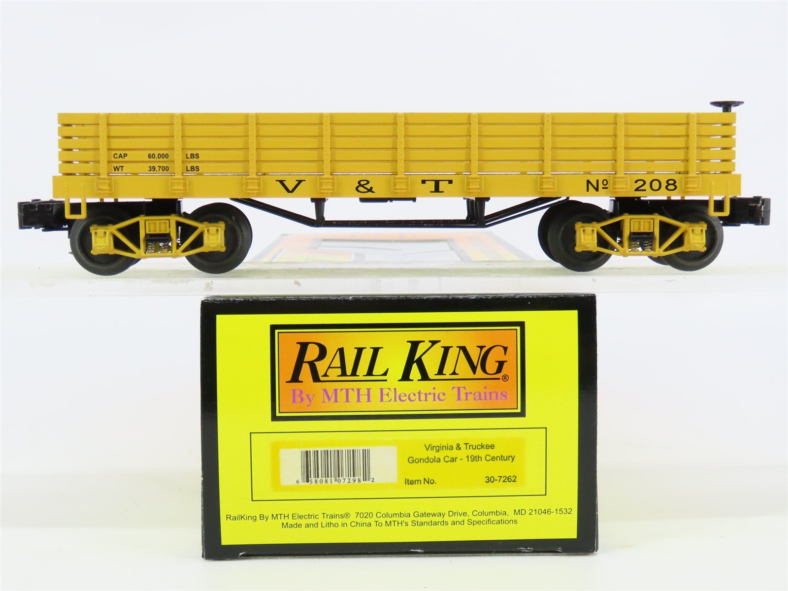 O Gauge 3-Rail MTH Rail King 30-7262 V&T Virginia & Truckee Gondola #208