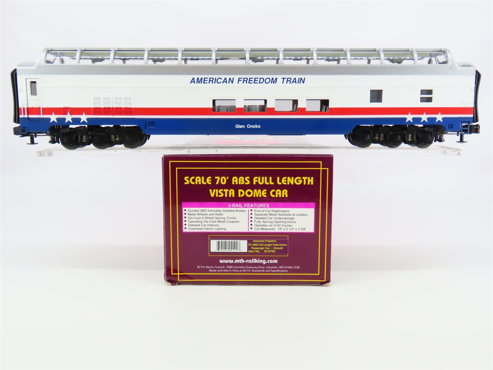 O Gauge 3-Rail MTH 20-6793 American Freedom Glen Onoko Vista Dome Passenger Car