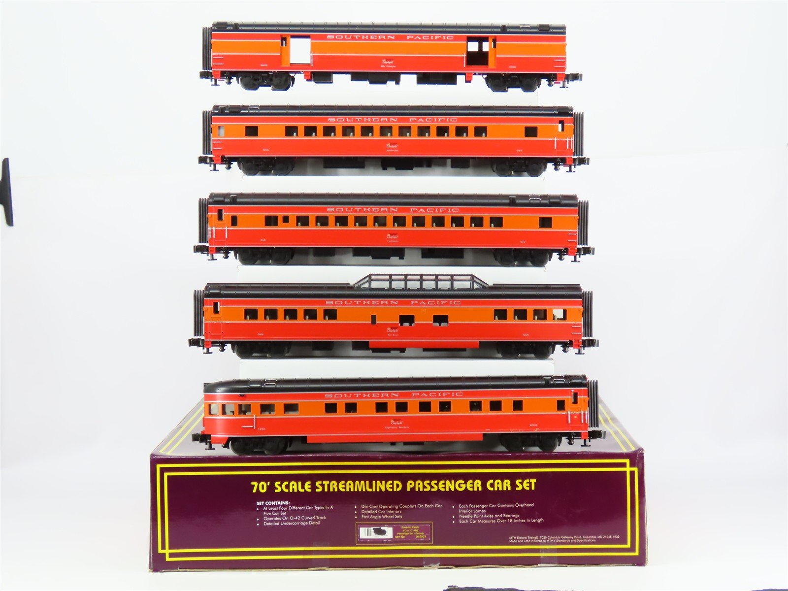 O Gauge 3-Rail MTH 20-6523 SP Southern Pacific Daylight Passenger Car Set of 5