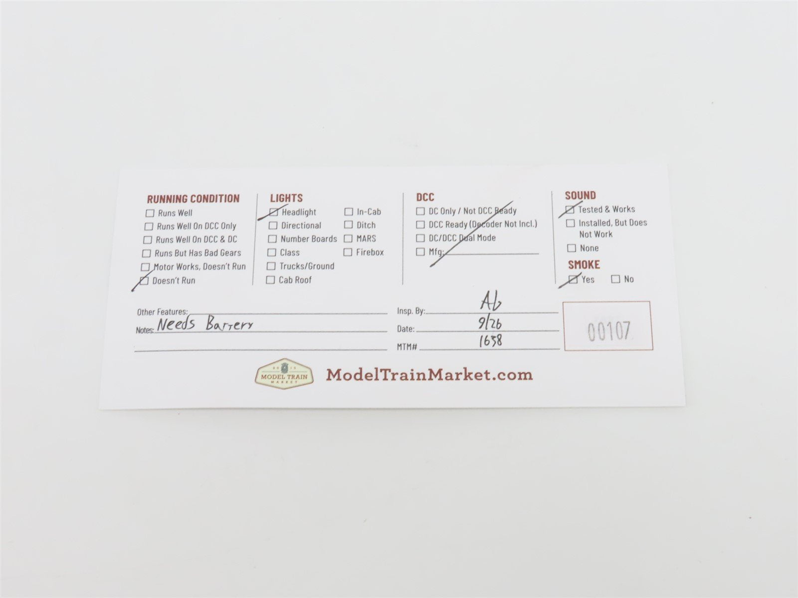 O Gauge 3-Rail MTH 30-1278-1 V&T Railway 4-6-0 Steam Loco #20 NEEDS BATTERY