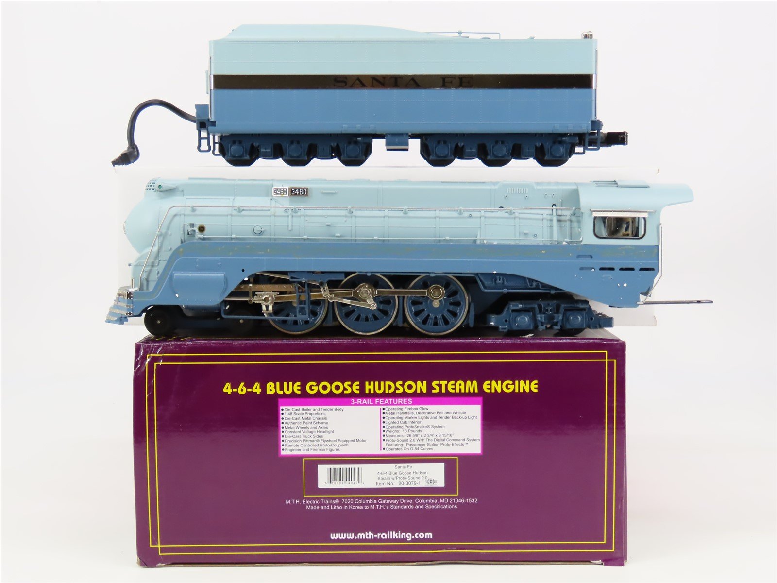 O Gauge 3-Rail MTH 20-3079-1 ATSF Railway Blue 4-6-4 Steam #3460 NEEDS BATTERY