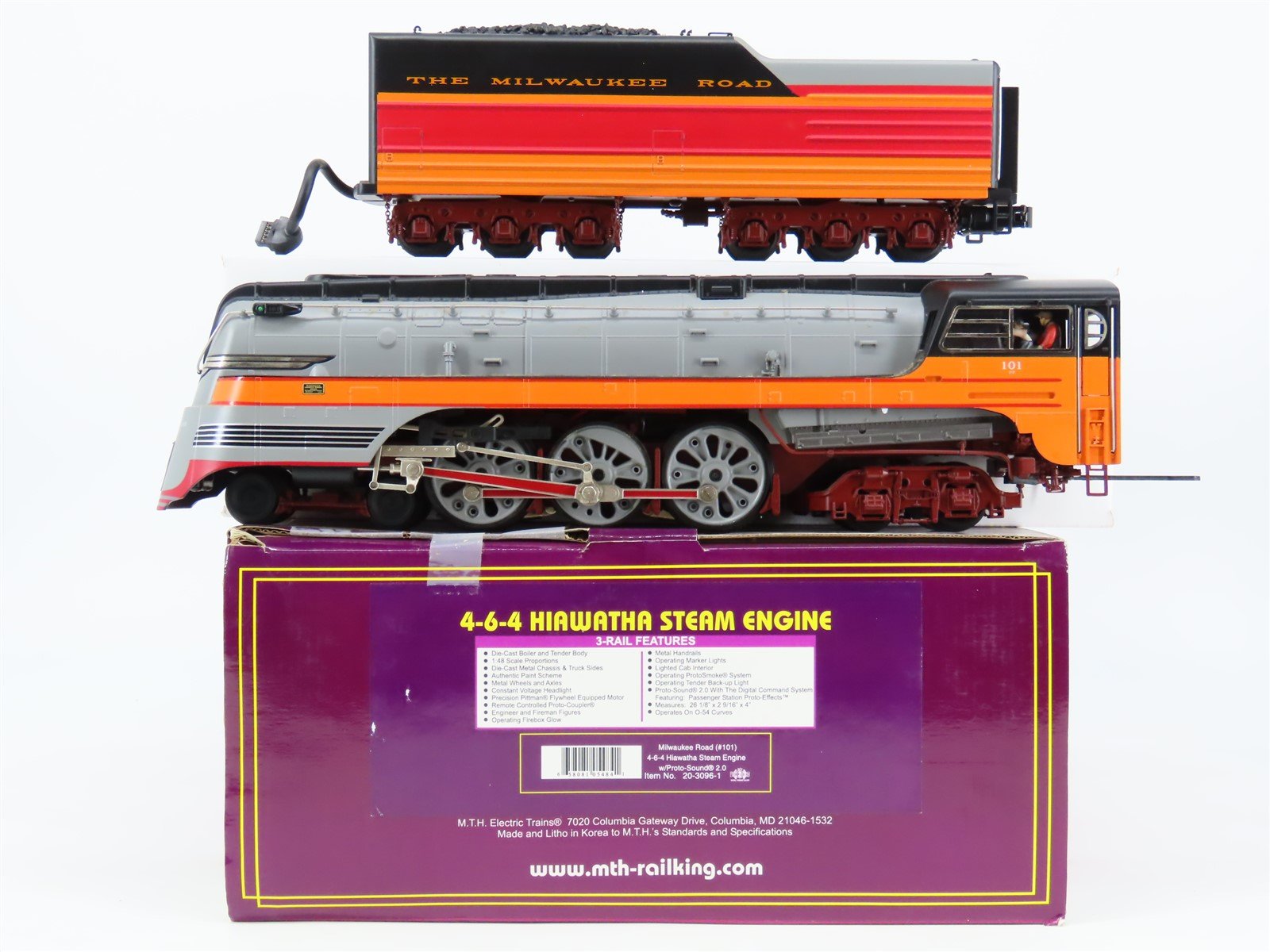 O Gauge 3-Rail MTH 20-3096-1 MILW Hiawatha 4-6-4 Steam #101 NEEDS BATTERY