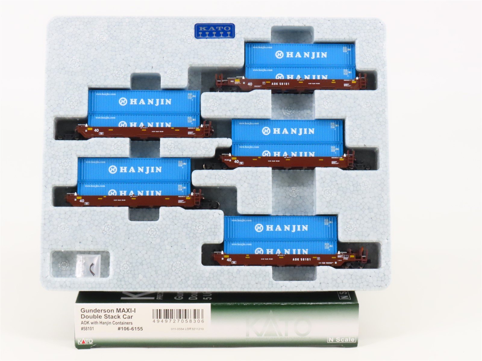 N Scale Kato 106-6155 Gunderson MAXI-I Double Stack Car W/Hanjin Containers