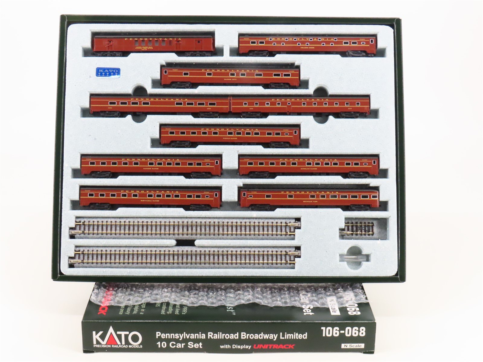 N Scale Kato 106-068 PRR Broadway Limited 10 Car Passenger Set W/Track