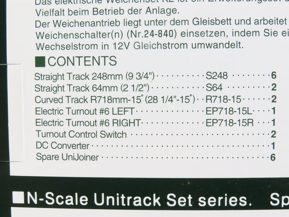 N Scale Kato Unitrack 20-832 K2 Electric Turnout Set