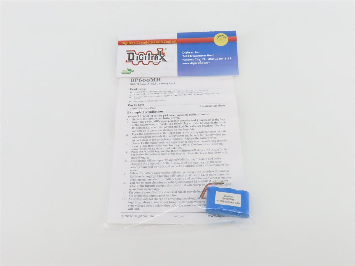 Digitrax BP600MH Ni-MH 600mAH 3.6v Rechargeable Battery Pack for Throttles