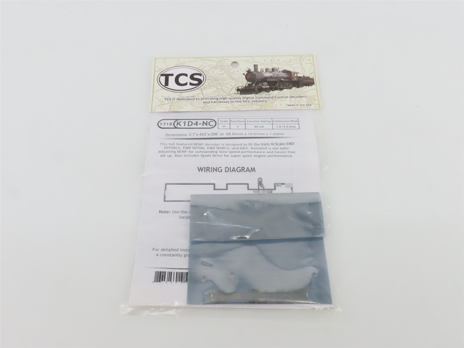 TCS 1318 K1D4-NC 4-Function Drop-in DCC Mobile Decoder for KATO N Scale