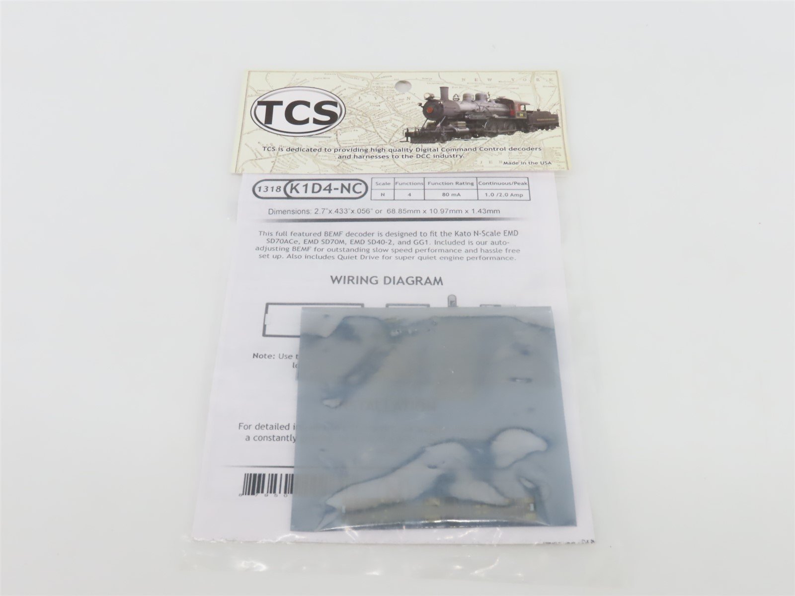 TCS 1318 K1D4-NC 4-Function Drop-in DCC Mobile Decoder for KATO N Scale