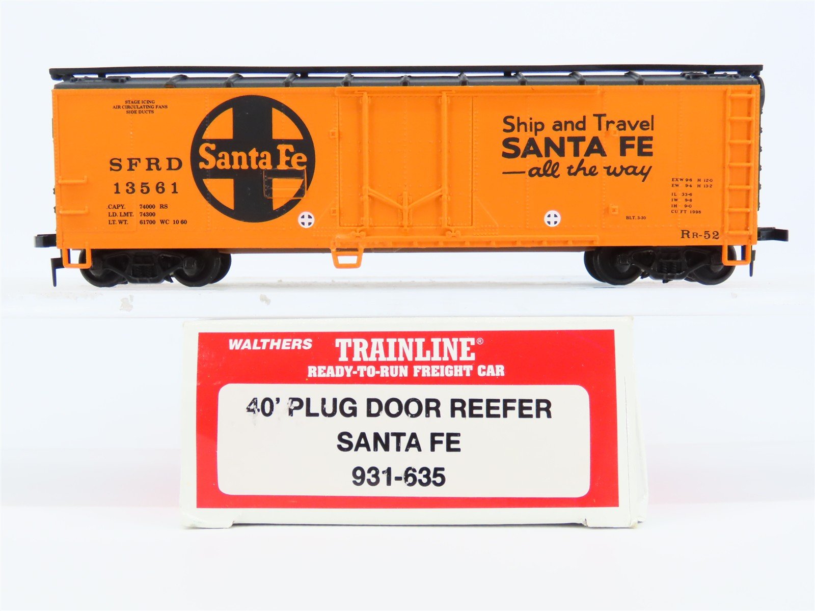 HO Scale Walthers Trainline 931-635 SFRD Santa Fe 40' Plug Door Reefer #13561