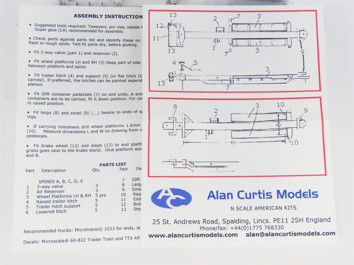 N Scale Alan Curtis Models Kit of Two AC010 48&#39; 5-Unit All-Purpose Spine Cars