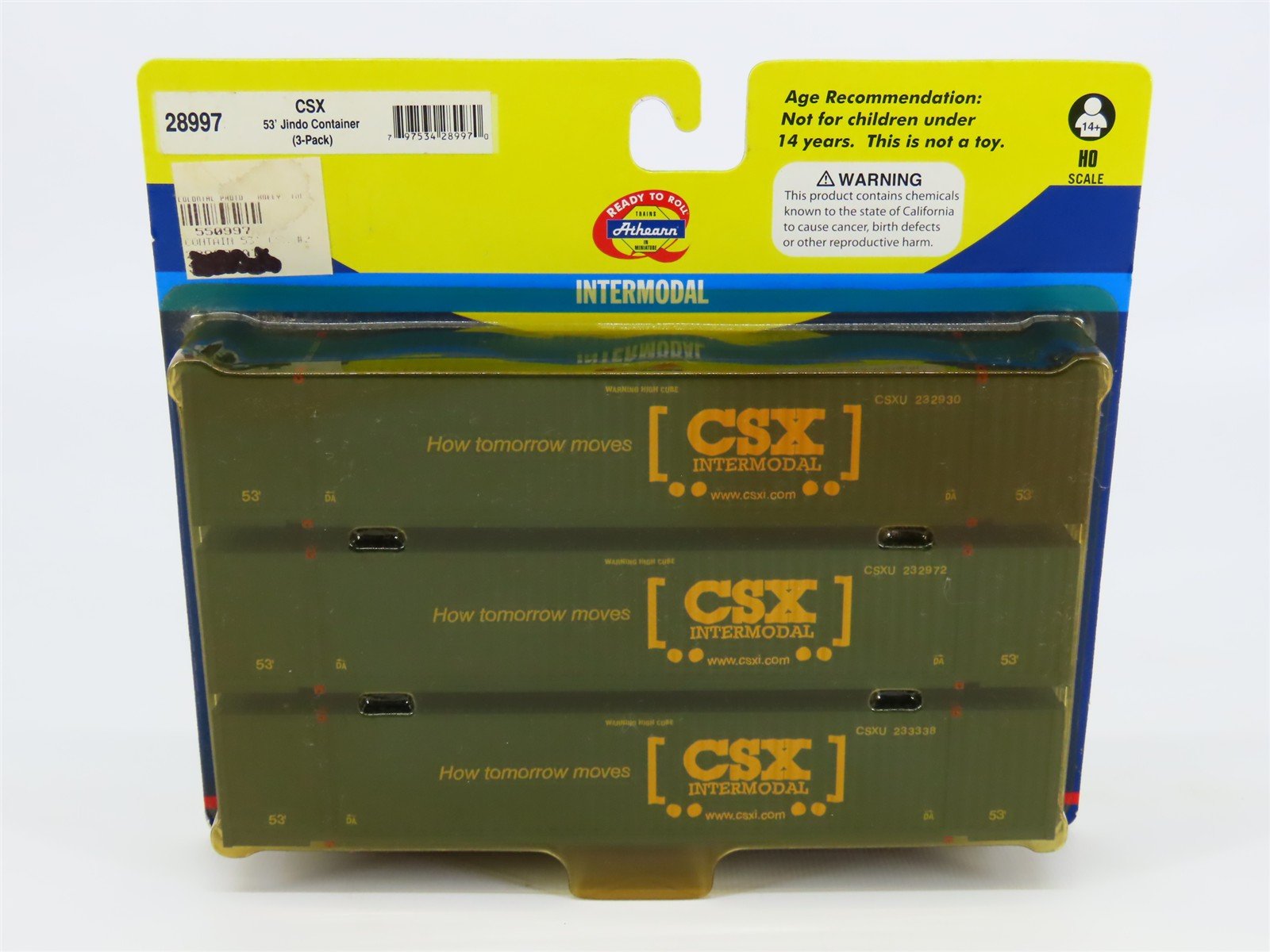 HO Scale Athearn 28997 CSX 53' Jindo Container 3-Pack Sealed
