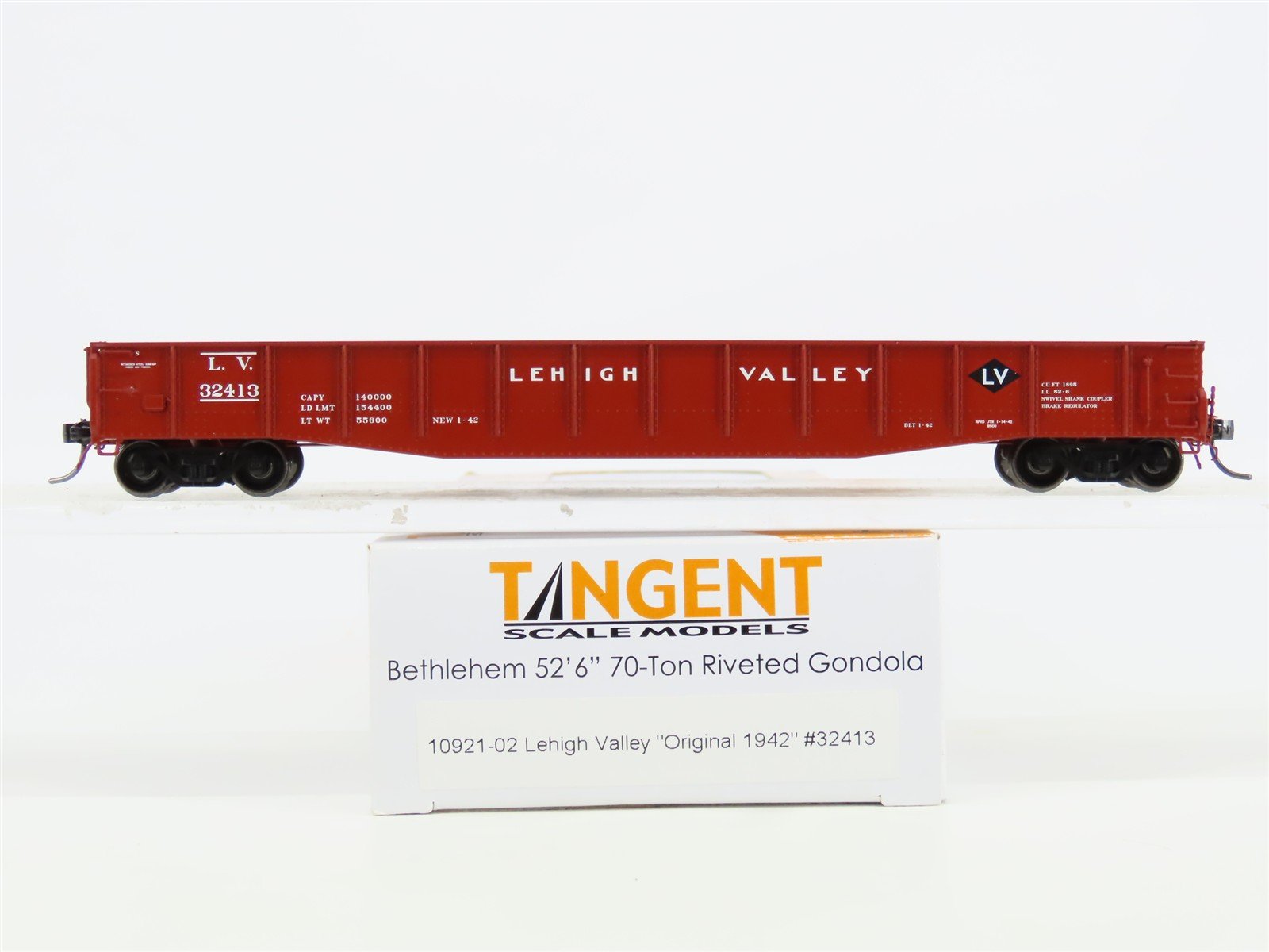 HO Tangent 10921-02 LV Lehigh Valley Bethlehem 52' 6" Riveted Gondola #32413