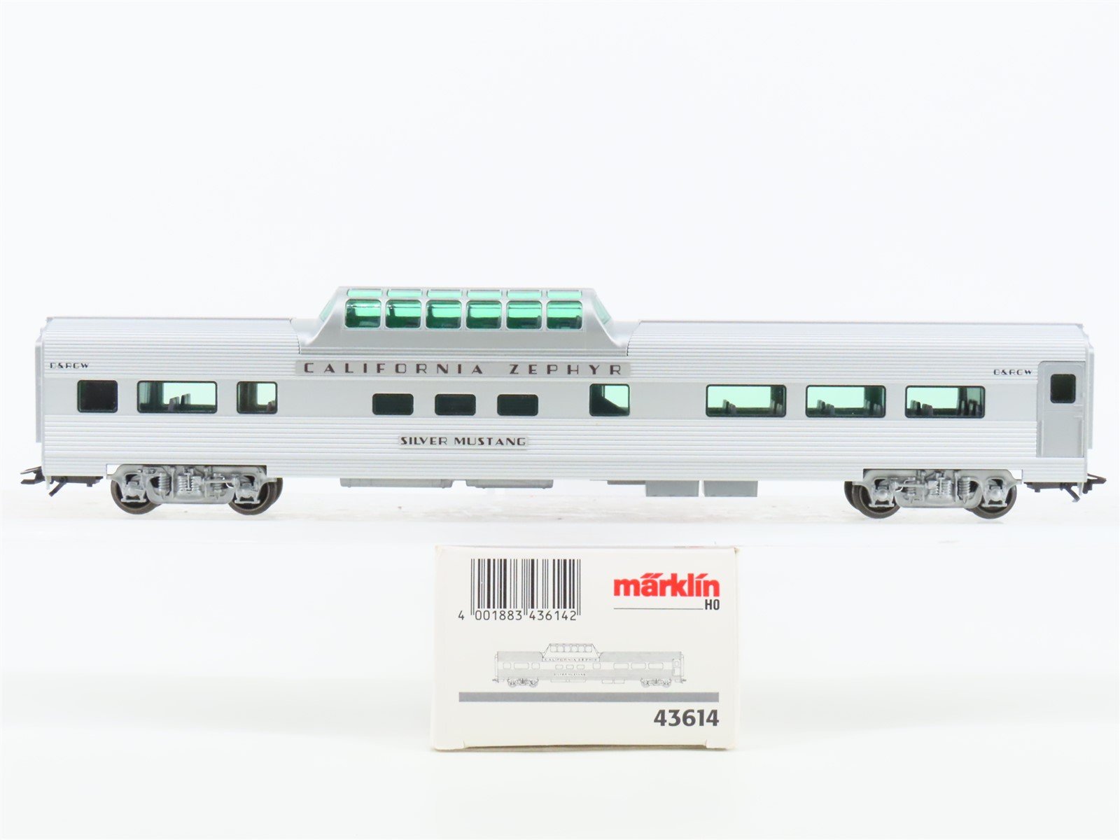 HO Marklin 43614 D&RGW California Zephyr Vista Dome Passenger "Silver Mustang"