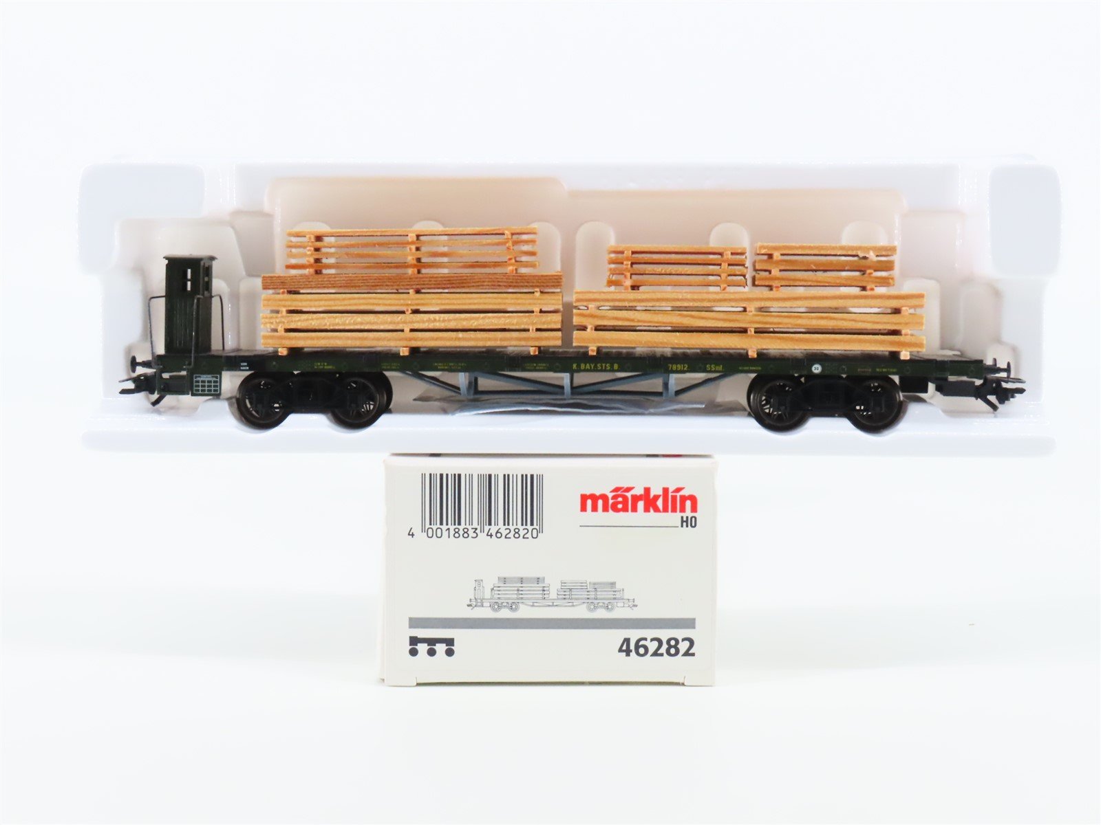 HO Marklin 46282 K.Bay.Sts.B Royal Bavarian Flat Car w/ Brakeman's Cab & Load