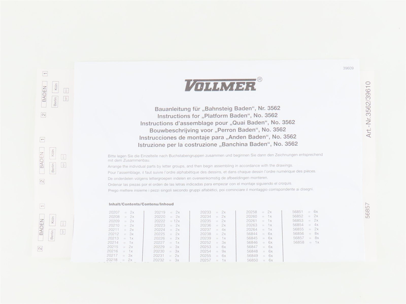 HO 1/87 Scale Vollmer Kit 3562 Baden Station Platform