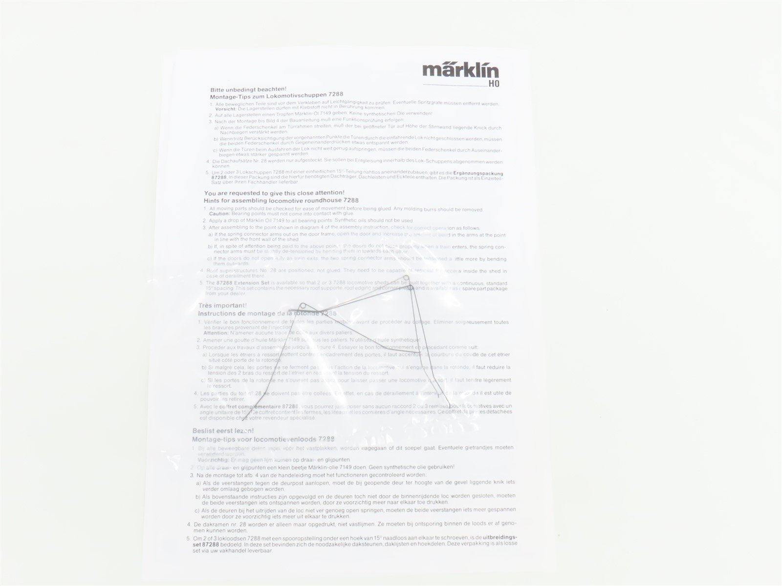 HO 1/87 Scale Marklin Plastic Kit 7288 3-Stall Locomotive Shed