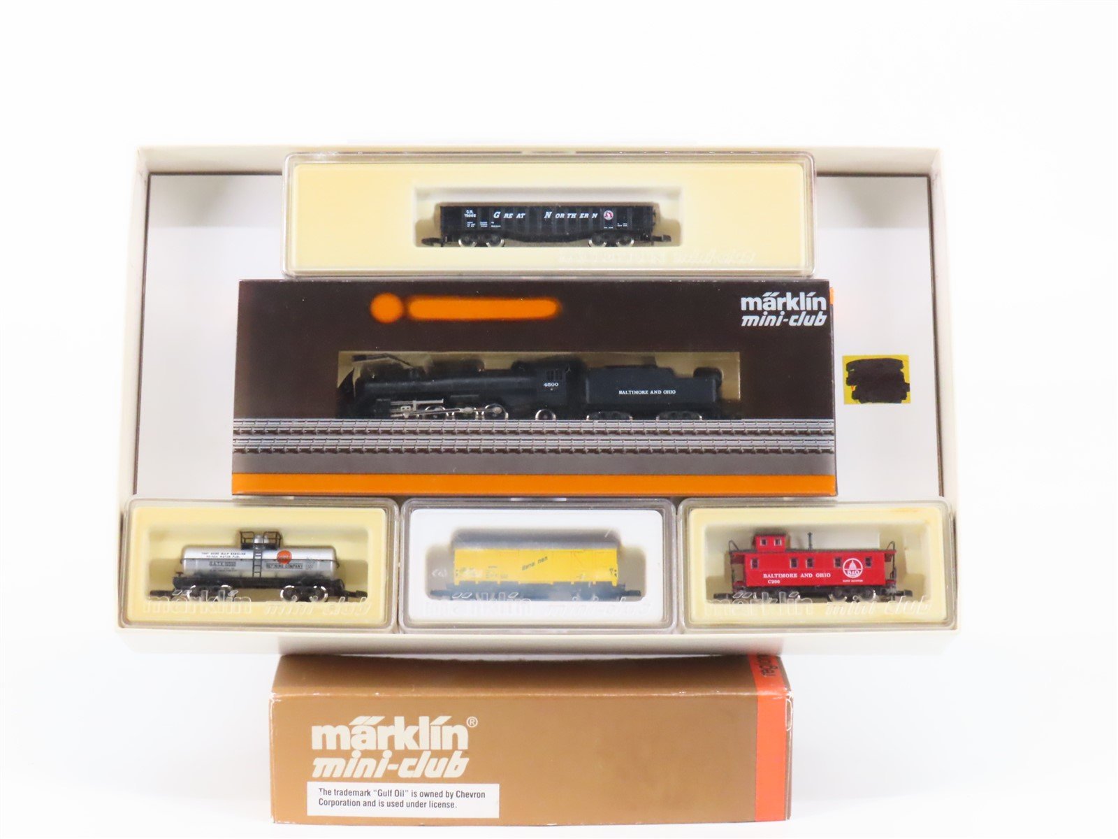 Z Scale Marklin Mini-Club B&O Baltimore & Ohio 2-8-2 Steam Freight Train Set
