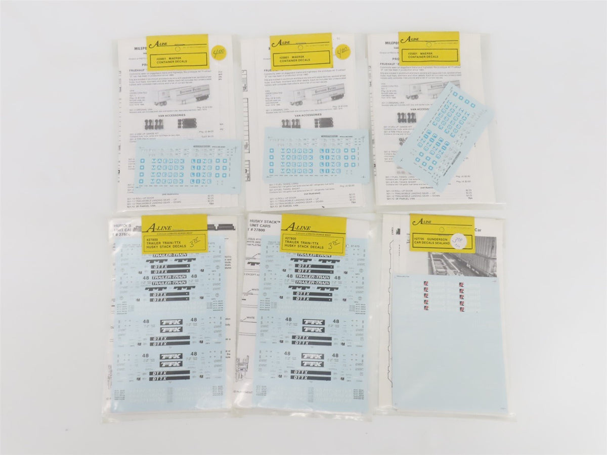 LOT of 23 HO Scale A-Line Assorted Container Decals &amp; Thrall Stack Car Detailing