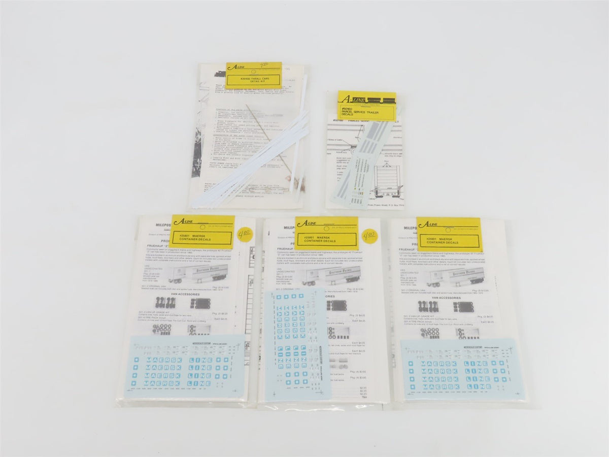 LOT of 23 HO Scale A-Line Assorted Container Decals &amp; Thrall Stack Car Detailing