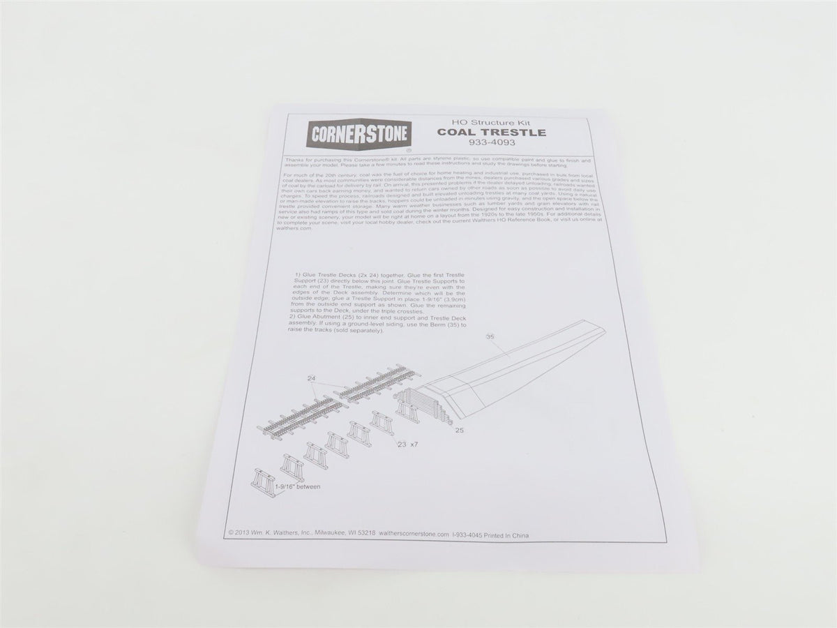 HO 1/87 Scale Walthers Cornerstone Kit 933-4093 Coal Trestle